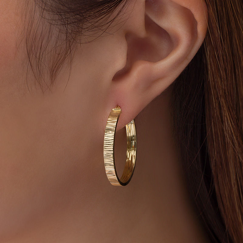 Main Image 2 of Made in Italy 25.0mm Diamond-Cut Inside-Out Hoop Earrings in 14K Gold