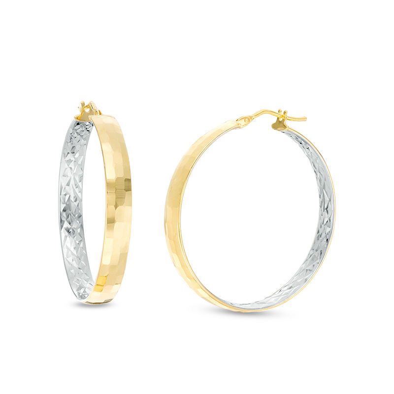 Main Image 1 of Made in Italy 30.0mm Diamond-Cut Inside-Out Hoop Earrings in 14K Two-Tone Gold