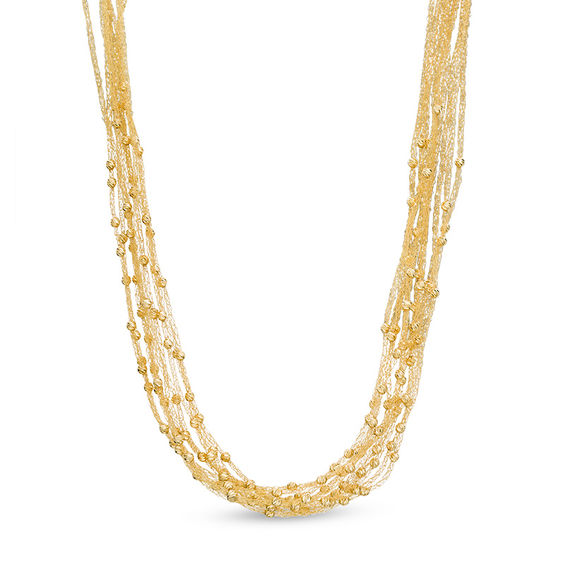 Made in Italy Diamond-Cut Beaded Multi-Row Mesh Chain Necklace in 14K Gold
