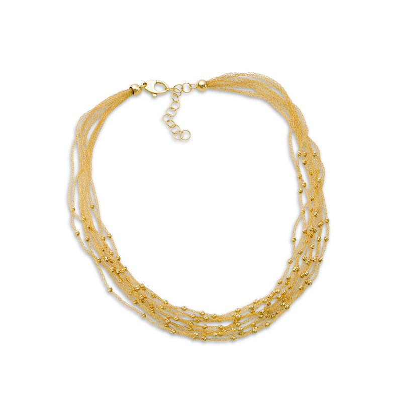 Main Image 3 of Made in Italy Diamond-Cut Beaded Multi-Row Mesh Chain Necklace in 14K Gold