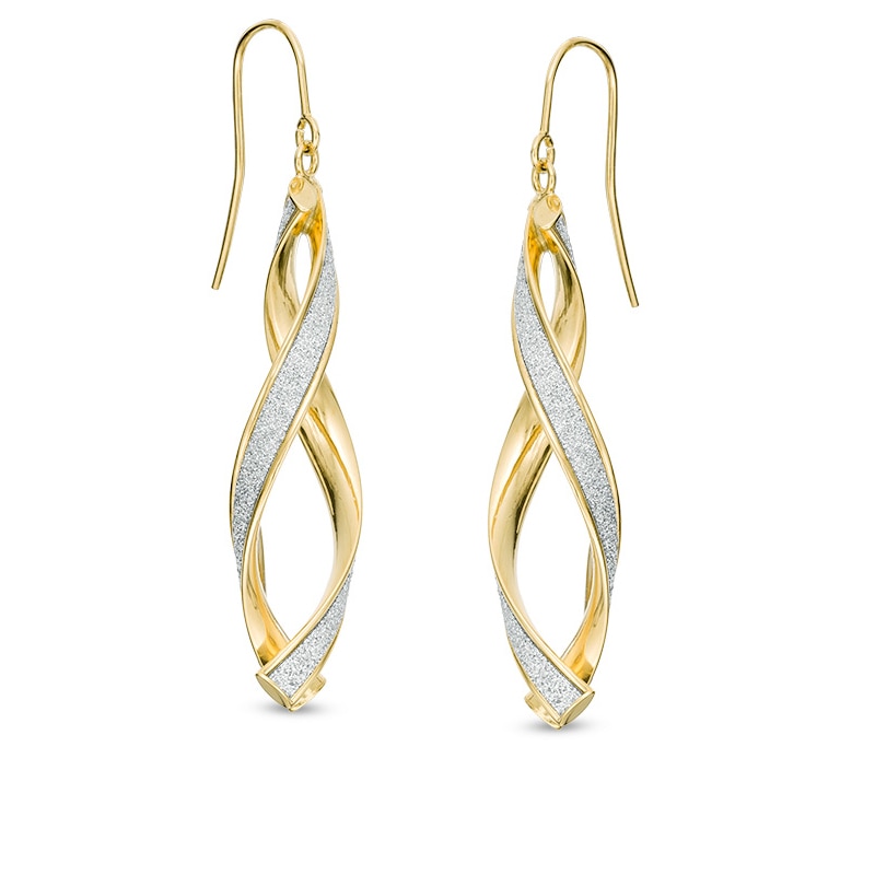 Main Image 1 of Made in Italy Glitter Enamel Infinity Ribbon Drop Earrings in 14K Gold