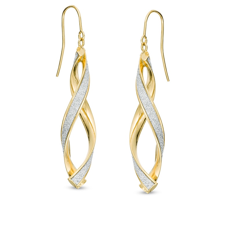 Made in Italy Glitter Enamel Infinity Ribbon Drop Earrings in 14K Gold