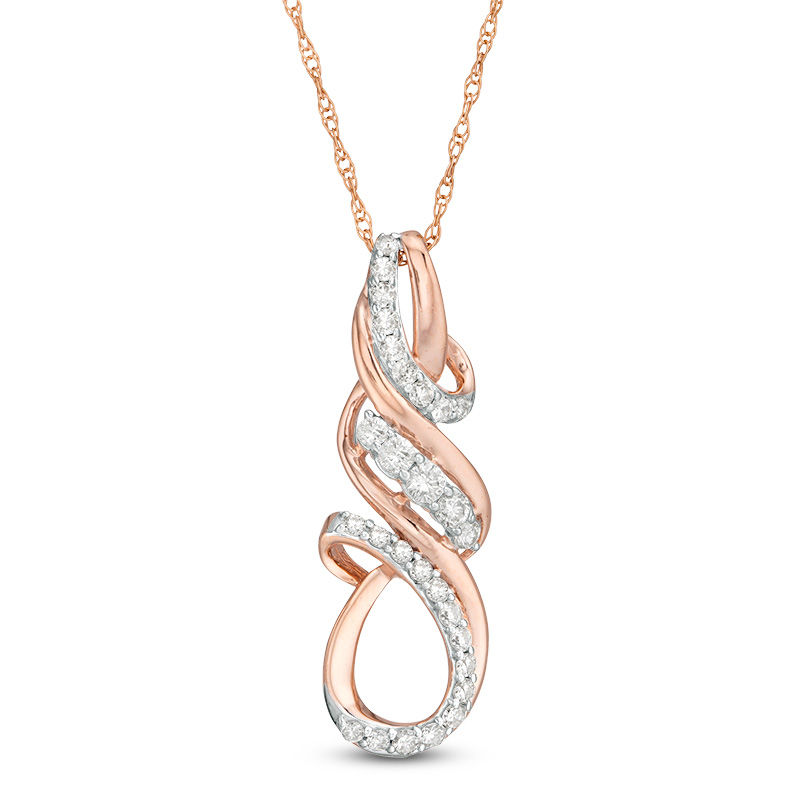 Main Image 1 of 1/4 CT. T.W. Diamond Twist Flame Pendant in 10K Rose Gold