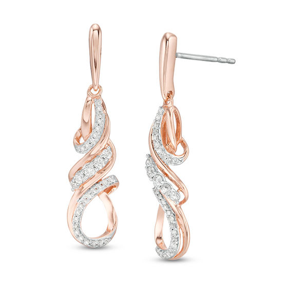 1/4 CT. T.w. Diamond Twist Flame Drop Earrings in 10K Rose Gold