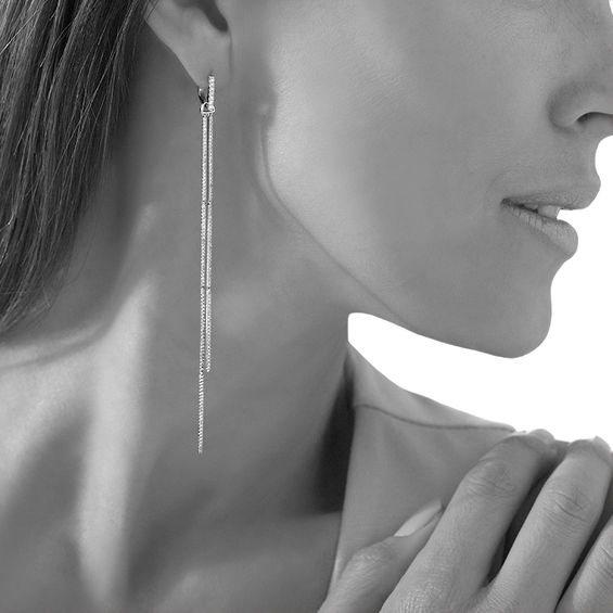 Vera Wang Love Collection 1-1/8 CT. T.w. Diamond Double Drop Earrings in Sterling Silver