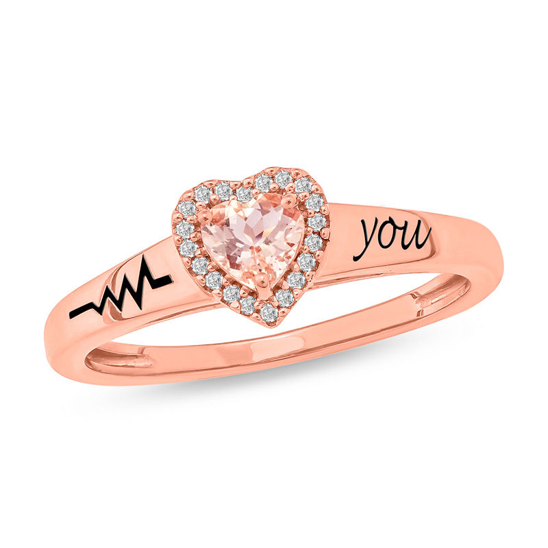 4.0mm Heart-Shaped Morganite and Diamond Accent Frame Promise Ring in Sterling Silver with 14K Rose Gold Plate (1 Line)