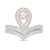 Thumbnail Image 3 of 4.0mm Lab-Created White Sapphire Pear-Shaped Frame Chevron Bridal Set in Sterling Silver and 10K Rose Gold