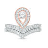 Thumbnail Image 3 of 4.0mm Lab-Created White Sapphire Pear-Shaped Frame Chevron Bridal Set in Sterling Silver and 10K Rose Gold