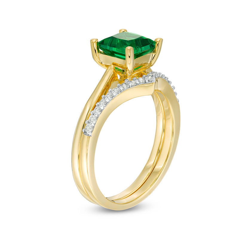 6.0mm Princess-Cut Lab-Created Emerald and 1/15 CT. T.W. Diamond ...