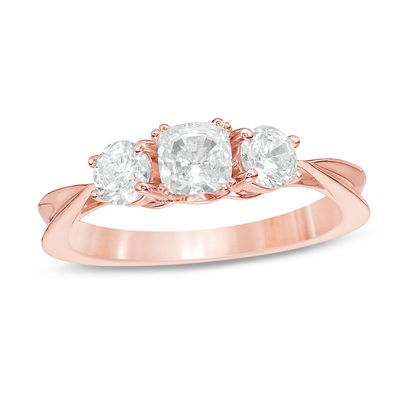 1 Ct T W Cushion Cut Diamond Three Stone Engagement Ring In 14k