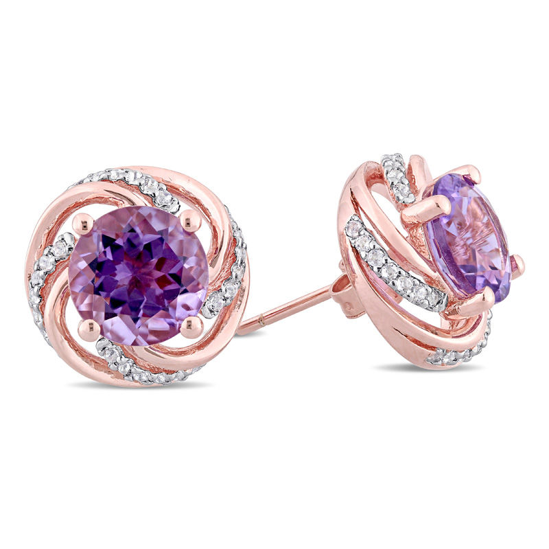 8.0mm Amethyst and White Topaz Swirl Frame Stud Earrings in Sterling