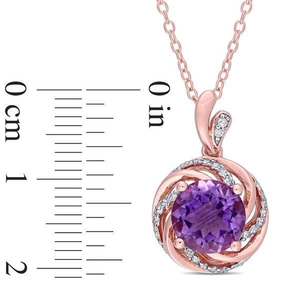8.0mm Amethyst and White Topaz with Diamond Accent Swirl Frame Pendant in Sterling Silver with Rose Rhodium 8.0mm Amethyst and White Topaz with Diamond Accent Swirl Frame Pendant in Sterling Silver with Rose Rhodium
