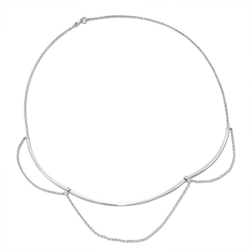 Main Image 1 of 1/20 CT. T.W. Diamond Triple Scallop Necklace in Sterling Silver - 18.5"