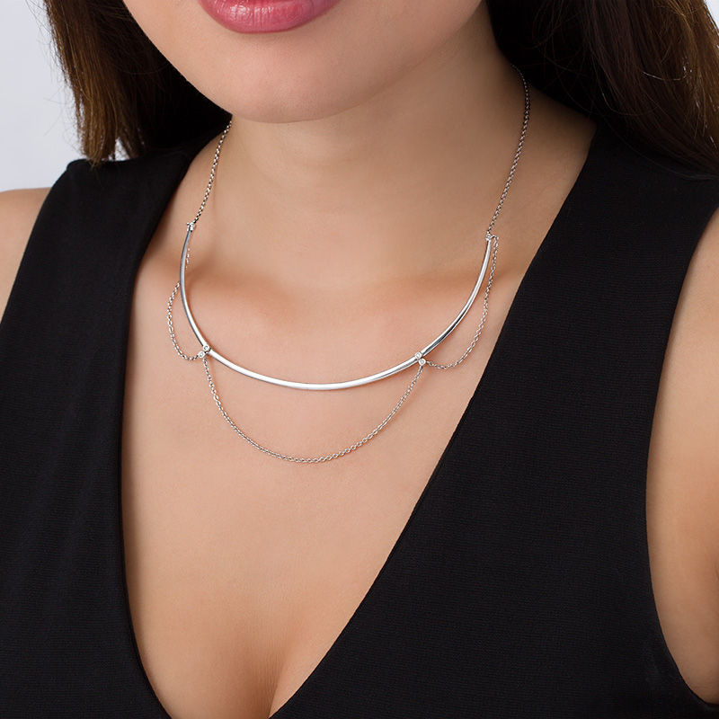 Main Image 2 of 1/20 CT. T.W. Diamond Triple Scallop Necklace in Sterling Silver - 18.5"