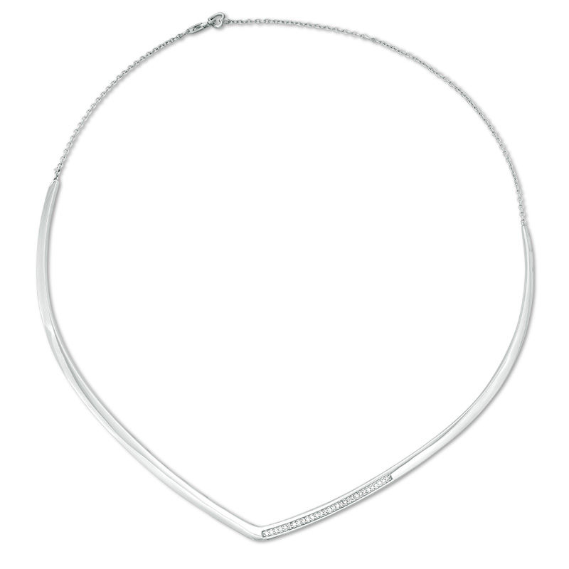 Main Image 1 of 1/6 CT. T.W. Diamond "V" Necklace in Sterling Silver - 17"