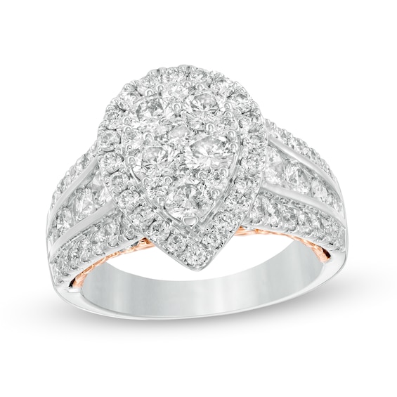 2-1/2 CT. T.w. Composite Diamond Pear-Shaped Frame Engagement Ring in 14K Two-Tone Gold