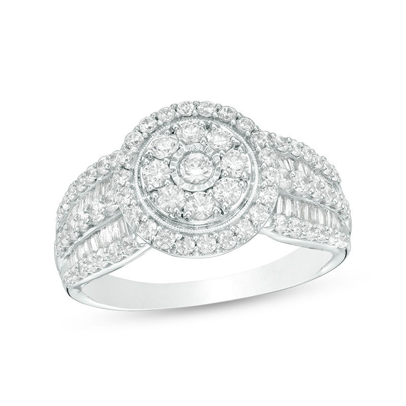 1 CT. T.W. Diamond Double Frame Vintage-Style Multi-Row Engagement Ring in 10K White Gold