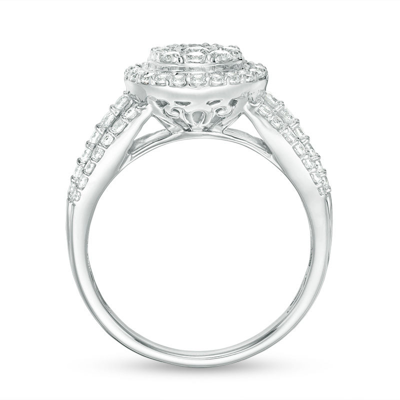 1 CT. T.W. Diamond Double Frame Vintage-Style Multi-Row Engagement Ring in 10K White Gold