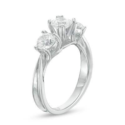 2 Ct T W Cushion Cut Diamond Three Stone Engagement Ring In 14k