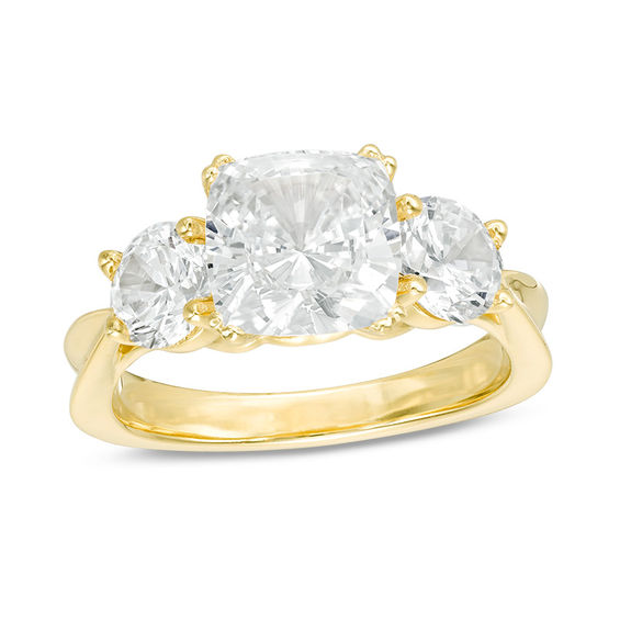 3 Ct T W Cushion Cut Diamond Three Stone Engagement Ring In 14k