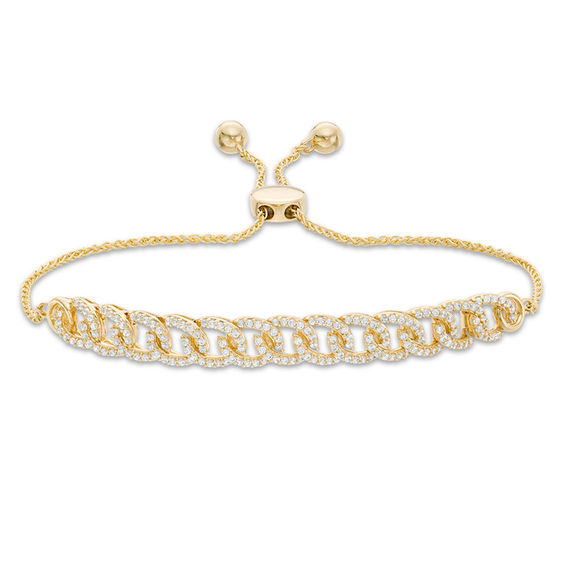1/2 CT. T.w. Diamond Interlocking Curb Link Bolo Bracelet in 10K Gold - 9.5"