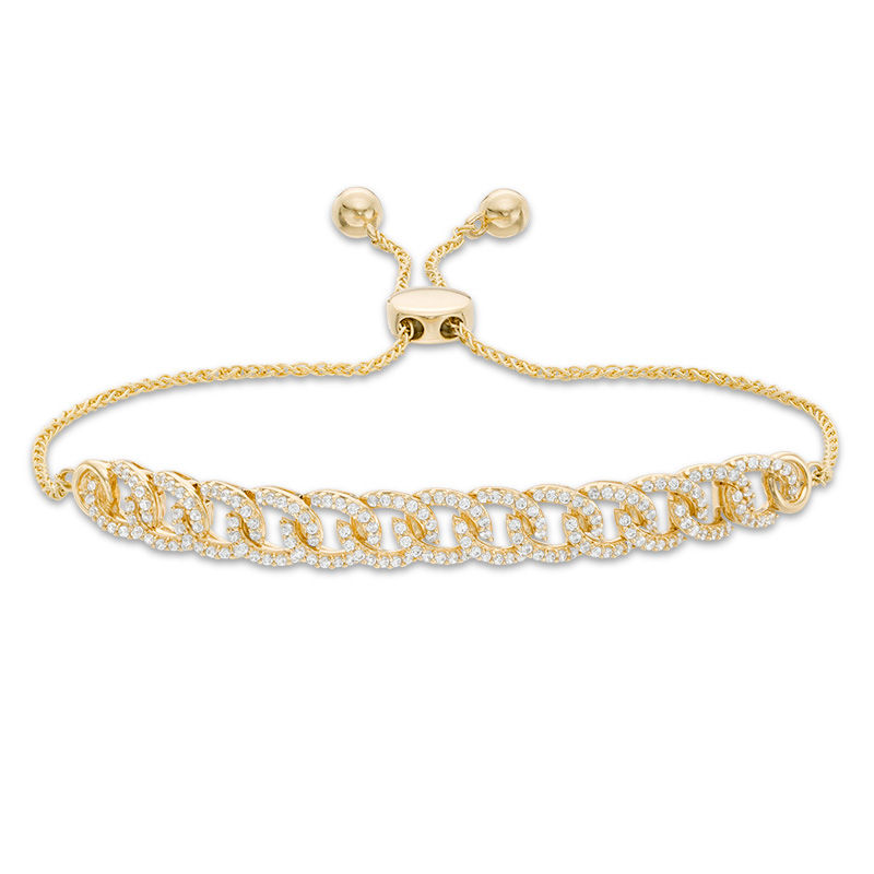 Main Image 1 of 1/2 CT. T.W. Diamond Interlocking Curb Link Bolo Bracelet in 10K Gold - 9.5"