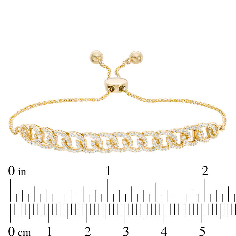 Main Image 2 of 1/2 CT. T.W. Diamond Interlocking Curb Link Bolo Bracelet in 10K Gold - 9.5"