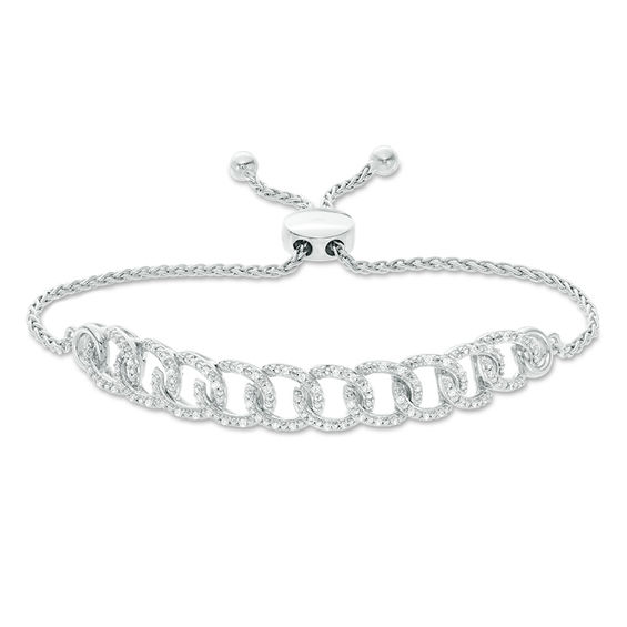 1/5 CT. T.w. Diamond Interlocking Curb Link Bolo Bracelet in Sterling Silver - 9.5"