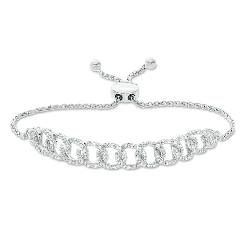 Main Image 1 of 1/5 CT. T.W. Diamond Interlocking Curb Link Bolo Bracelet in Sterling Silver - 9.5&quot;