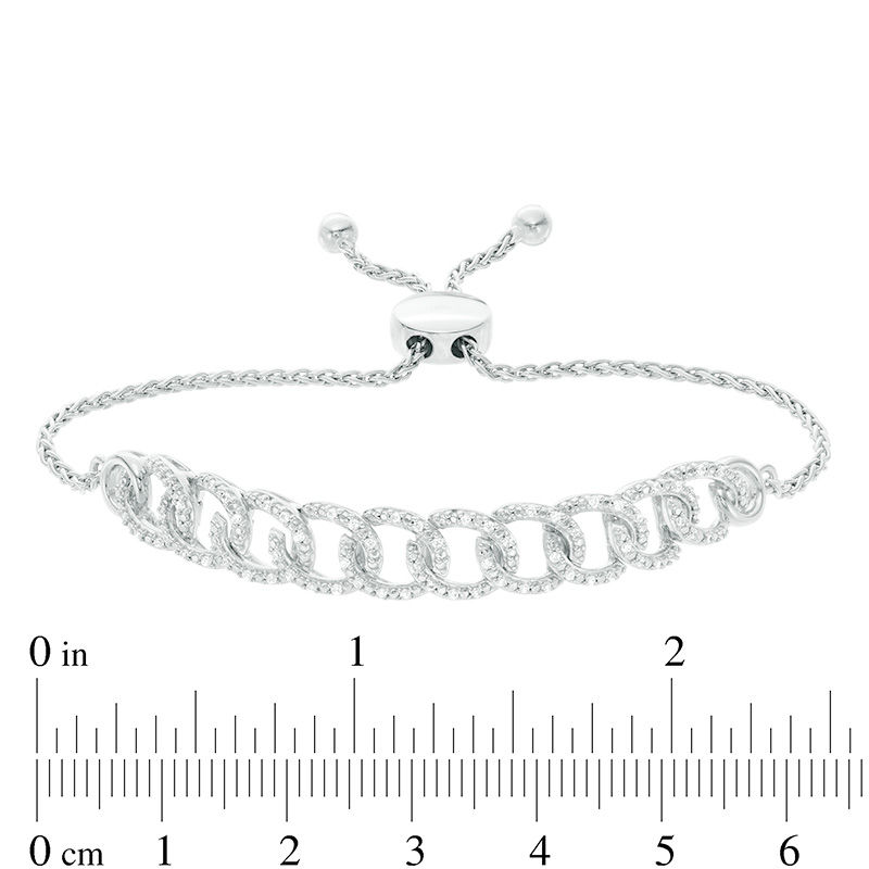 Main Image 3 of 1/5 CT. T.W. Diamond Interlocking Curb Link Bolo Bracelet in Sterling Silver - 9.5&quot;