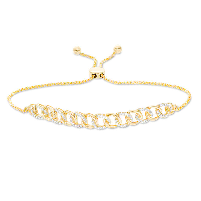 Main Image 1 of 1/4 CT. T.W. Diamond Interlocking Curb Link Bolo Bracelet in 10K Gold - 9.5"