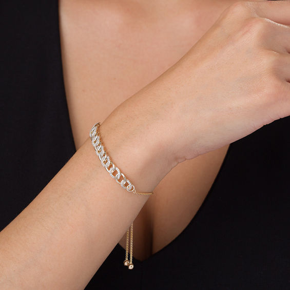 1/4 CT. T.w. Diamond Interlocking Curb Link Bolo Bracelet in 10K Gold - 9.5"
