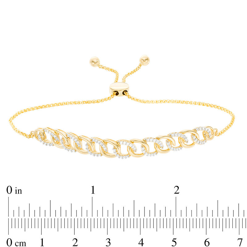 Main Image 3 of 1/4 CT. T.W. Diamond Interlocking Curb Link Bolo Bracelet in 10K Gold - 9.5"