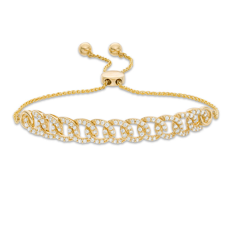 Main Image 1 of 1 CT. T.W. Diamond Interlocking Curb Link Bolo Bracelet in 10K Gold - 9.5"