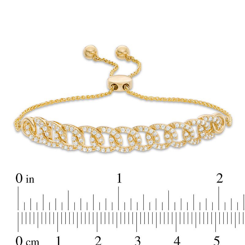 Main Image 2 of 1 CT. T.W. Diamond Interlocking Curb Link Bolo Bracelet in 10K Gold - 9.5"