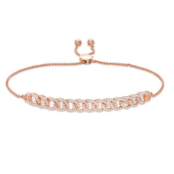 1/2 CT. T.w. Diamond Interlocking Curb Link Bolo Bracelet in 10K Rose Gold - 9.5"