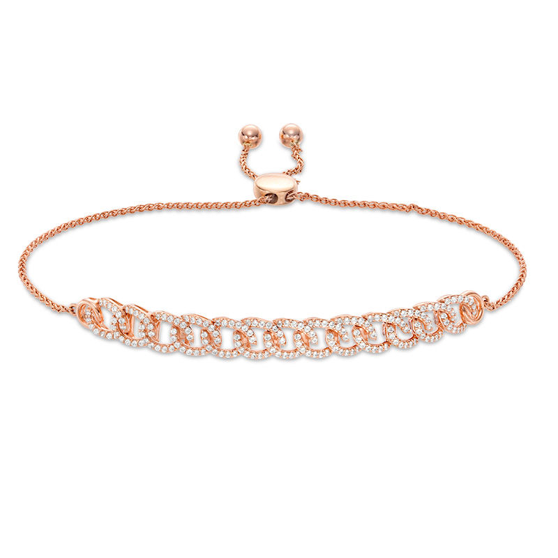 Main Image 1 of 1/2 CT. T.W. Diamond Interlocking Curb Link Bolo Bracelet in 10K Rose Gold - 9.5"