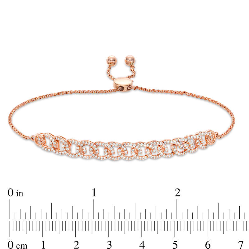 Main Image 3 of 1/2 CT. T.W. Diamond Interlocking Curb Link Bolo Bracelet in 10K Rose Gold - 9.5"