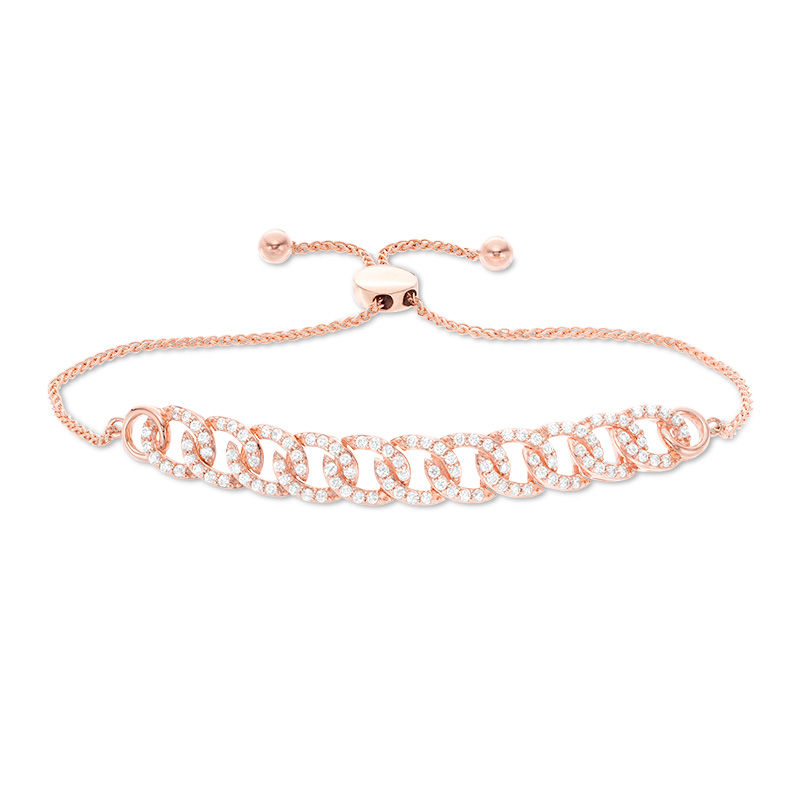 Main Image 1 of 1 CT. T.W. Diamond Interlocking Curb Link Bolo Bracelet in 10K Rose Gold - 9.5"