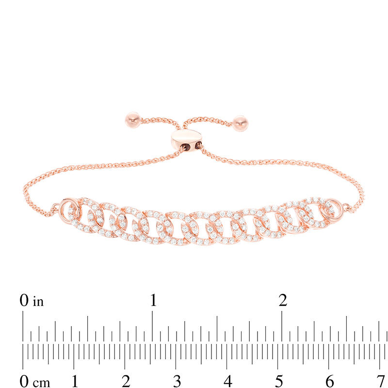 Main Image 3 of 1 CT. T.W. Diamond Interlocking Curb Link Bolo Bracelet in 10K Rose Gold - 9.5"