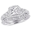 Thumbnail Image 1 of 1/5 CT. T.W. Diamond Cushion Frame Twist Vintage-Style Bridal Set in Sterling Silver