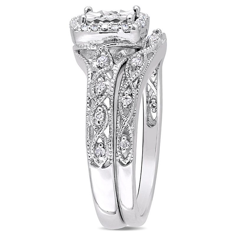 Main Image 2 of 1/5 CT. T.W. Diamond Cushion Frame Twist Vintage-Style Bridal Set in Sterling Silver
