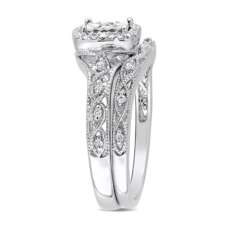 Main Image 2 of 1/5 CT. T.W. Diamond Cushion Frame Twist Vintage-Style Bridal Set in Sterling Silver