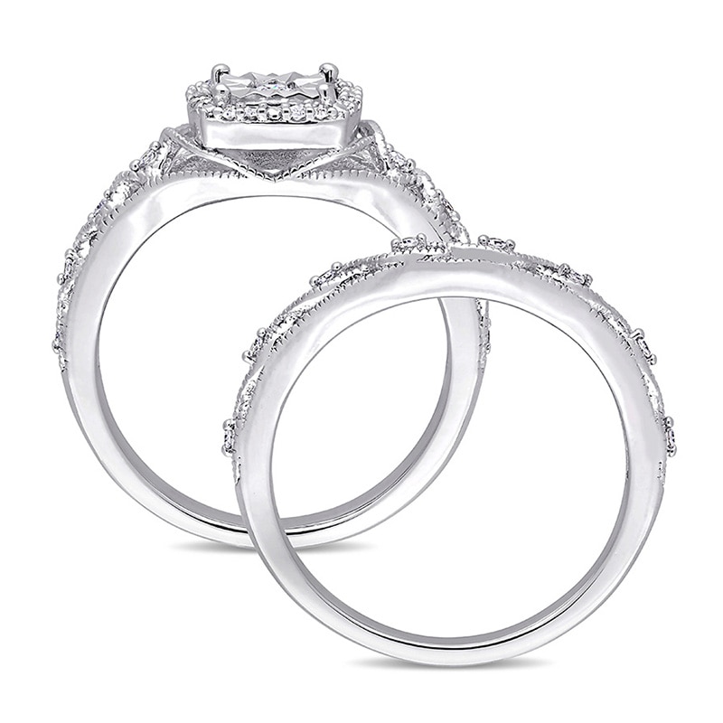 Main Image 3 of 1/5 CT. T.W. Diamond Cushion Frame Twist Vintage-Style Bridal Set in Sterling Silver