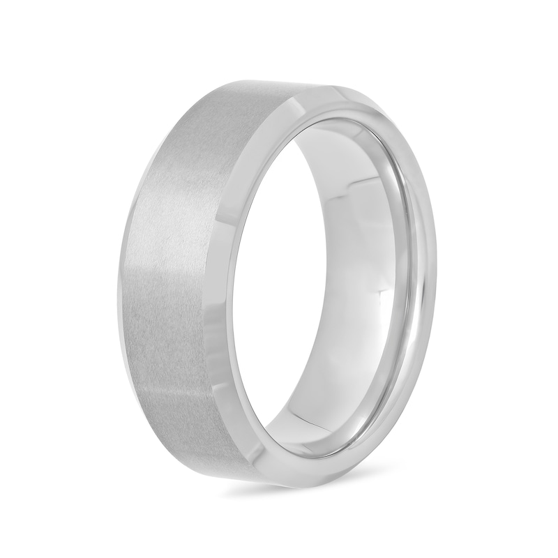 Main Image 3 of Men’s 8.0mm Satin-Centre Beveled Edge Engravable Wedding Band in Tantalum (1 Line) - Size 10