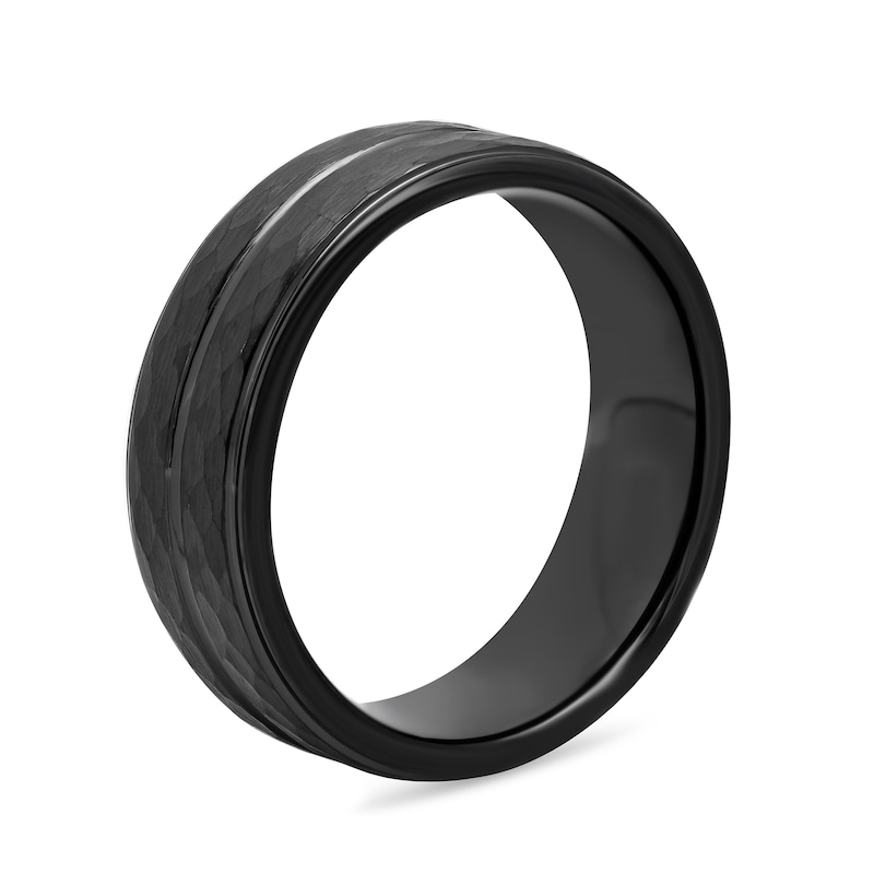 Main Image 3 of 8.0mm Hammered Double Stripe Wedding Band in Tantalum with Black Ion Plate