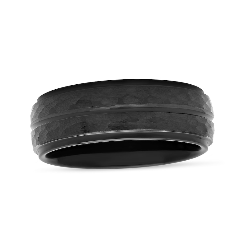 Main Image 4 of 8.0mm Hammered Double Stripe Wedding Band in Tantalum with Black Ion Plate