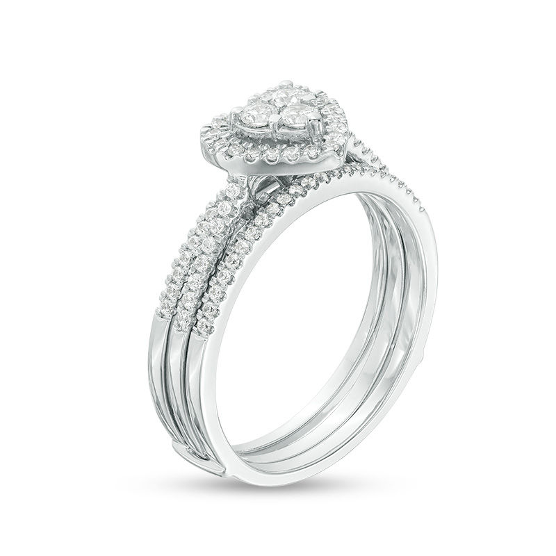 Main Image 2 of 1/2 CT. T.W. Diamond Heart Frame Three Piece Bridal Set in 10K White Gold