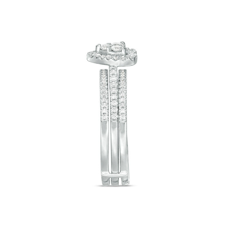 Main Image 4 of 1/2 CT. T.W. Diamond Heart Frame Three Piece Bridal Set in 10K White Gold