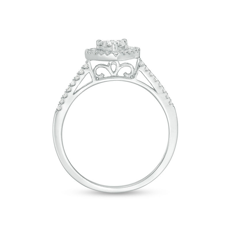 Main Image 5 of 1/2 CT. T.W. Diamond Heart Frame Three Piece Bridal Set in 10K White Gold